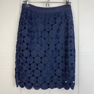 Ann Taylor Factory Navy Blue Circle Lace Overlay Pencil Skirt Size 0